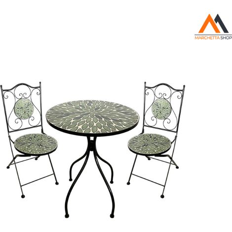 SET TAVOLO MOSAICO DA ESTERNO 'FOGLIARTE' Ø cm 60 x h.75 (ta