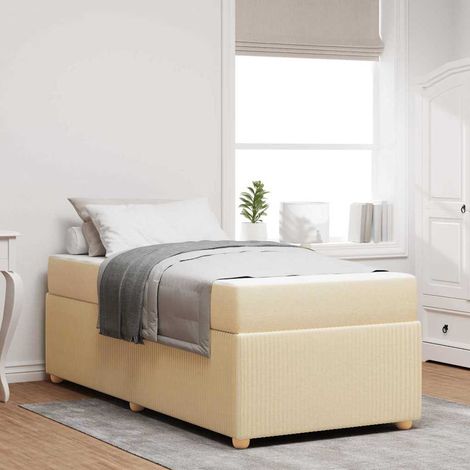 Lit avec matelas 80 x 200 cm, cadre à lattes en tissu crème, bois d’ingénierie - PANGIVO (1/5)
