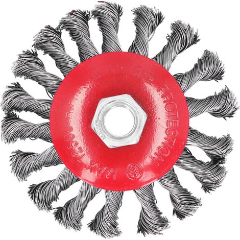 Brosse métallique torsadée Roue abrasive à nœuds Meuleuse d'angle Outil de décapage de peinture et de rouille Écrou M10x1,5 4 pouces (1/5)