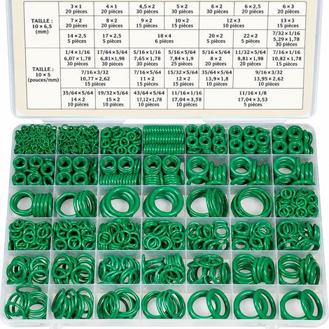 Coffret de 595 joints toriques d'étanchéité NBR vert 36 tailles pour climatisation automobile 260 g – Livraison gratuite (1/5)