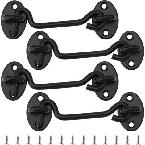 Sturmhaken, 100 mm lang, Sturmhaken mit Öse, Edelstahl-Kabinenhaken, Türhaken, Fensterhaken, schwarz, für Fenster, Türen, Gartenhäuser, Garagen, Gärten, mit 16 Schrauben