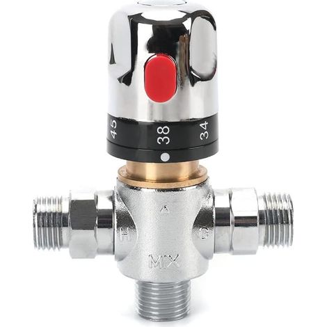 Robinet mitigeur thermostatique, robinet mélangeur d'eau chaude et d'eau froide avec connecteur G 1/2", graduation en centidrage, laiton massif (1/5)