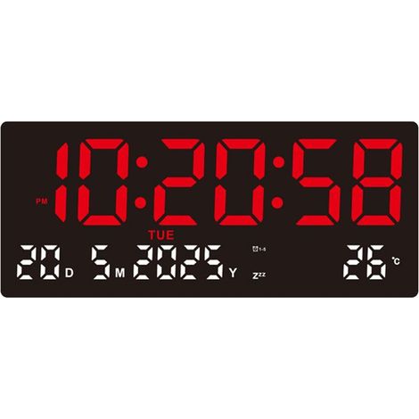 Horloge murale numérique LED rouge, télécommande, température, date, alarmes, luminosité réglable, pour salon/chambre/bureau (1/5)