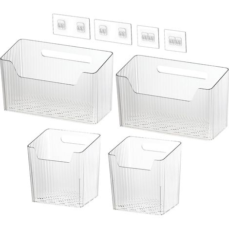 4 Pcs Transparent Self Adhesive Wall Storage Boxes  Storage Box for Small Objects, Kitchen Cupboard Organizer, Kitchen Cupboard Storage, Refrigerator (1/5)