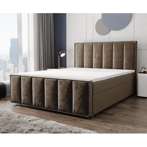 Lit Polsterbett Aura - Rose - 200x200 Cm - Lit En Velours - Lit Moderne - Matelas À Ressorts Bonnell (1/4)