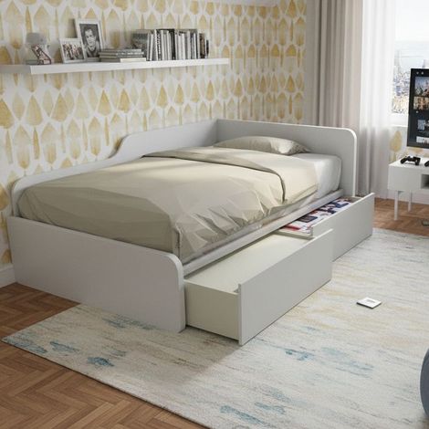 Divano letto singolo 120x190 con cassettoni - Ideale per camerette - Bianco