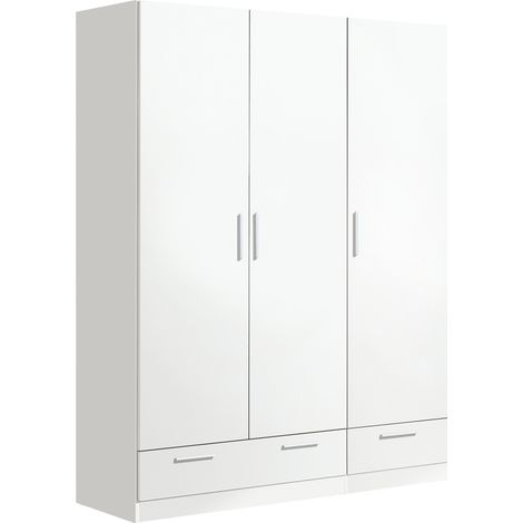 Armoire / placard de rangement de 3 portes + 2 tiroirs coloris Blanc - longueur 152 x profondeur 51 x hauteur 200 cm -PEGANE-