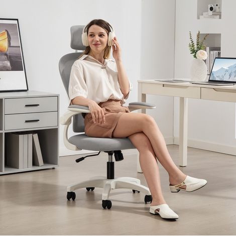 Ergonomischer Bürostuhl mit Wippfunktion, 120 kg, Grau OKMYHOME (1/5)