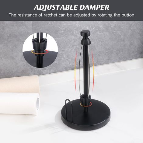 Paper Towel Holder Countertop, One-Handed Tear Paper Towel Roll Holder Stand with Weighted Base Suction Cups for Kitchen Bathroom, Black (1/5)
