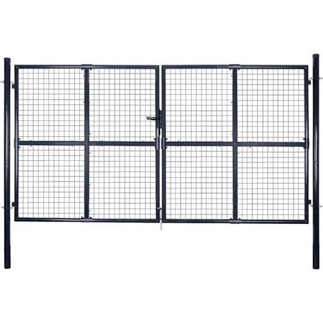 Portail de jardin grillagé, acier galvanisé, 300 x 175 cm, gris