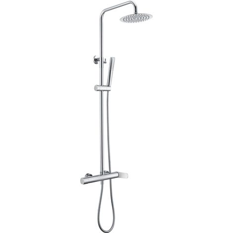 IMEX Colonna doccia miscelatore cromata Acciaio e Ottone con asta estensibile 88-125 cm soffione extrapiatto Ø20 cm anticalcare cartuccia ceramica Ø35 mm tubo 15 m e maniglia regolabile - modello