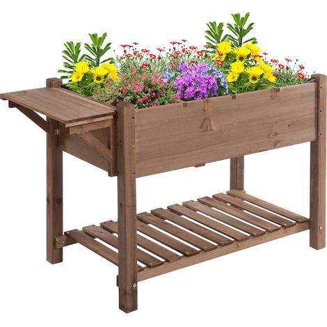 Bac jardinière, en bois, 123 x 54 x 80cm, pour jardin et balcon, culture de plantes, terrasse balcon, format pratique, style facile à associer