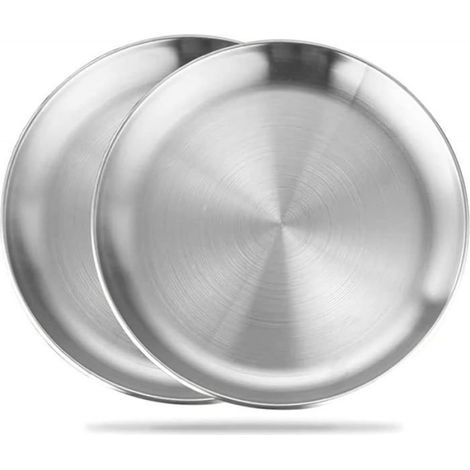 2 Pièces Plateau, Acier inoxydable, Bord roulé, Antidérapant, 20 cm, Cuisine Camping (1/5)