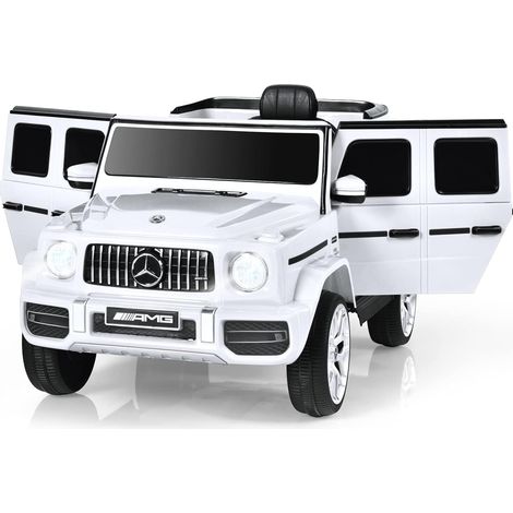 COSTWAY Coche Electrico para Niños 12V Mercedes-Benz G63, Coche de Paseo para Niños, Juguete Eléctrico Motorizado para Niños con Control Remoto, Luces, Música, Bocina, Sistema de Suspensión (Blanco)