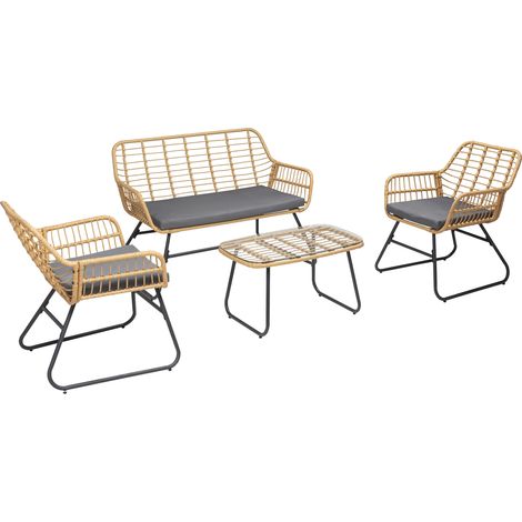 Set di mobili da giardino TIGA in resina intrecciata 4 posti - cuscini grigi