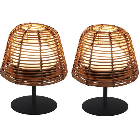 Set de 2 lampes de table bohème TWINS Bois Poly rotin H16CM