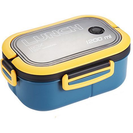 1200 ml doppelwandige, isolierte Bento-Lunchbox mit Gabel und Löffel für Schüler und Büro – Blau