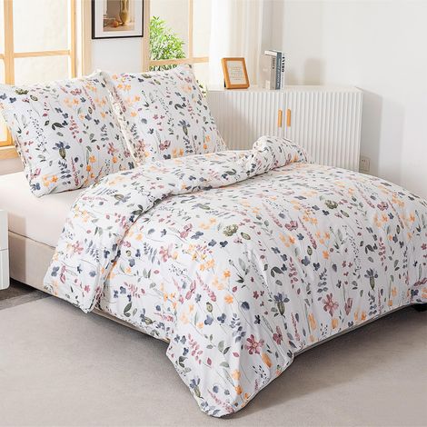 Parure de lit 2 pièces en coton 135 x 200 cm Motif floral multicolore Housse de couette douce avec fermeture éclair et 1 taie d'oreiller de 80 x 80 cm (1/5)