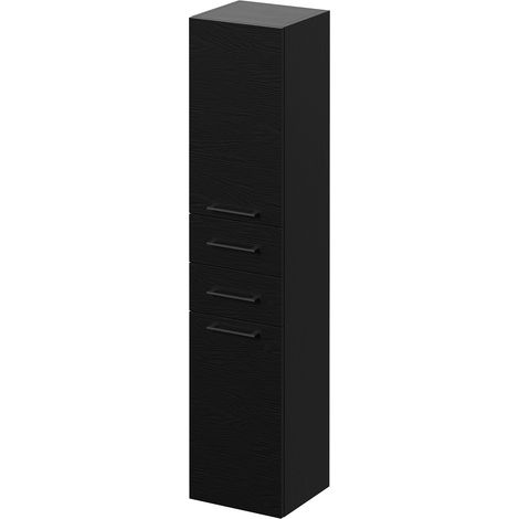 Napoli Nero Oak 350mm x 1600mm Wall Mounted Storage Unit - 350mm - Gunmetal Grey 160mm Handle