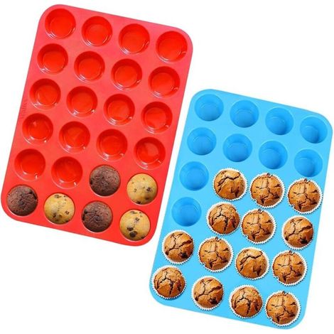 Mini Round Silicone Mold, Non-Stick Coated Silicone Mold, Non-Stick Dishware Silicone Mold for Muffins, Chocolate Cakes, Cupcakes, Jelly Cupcakes, Kitchen Utensils, Blue-Fei Yu (1/5)