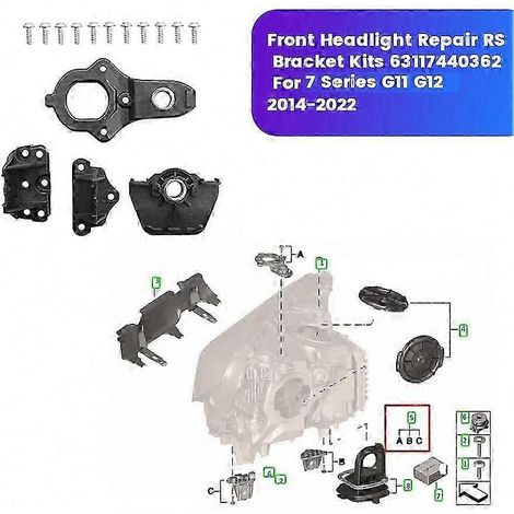 Kit de fixation de phare avant pour BMW Série G11 G12 (2014-2022) - Griffe de fixation de phare - Pièce de rechange 63117440362 (1/4)