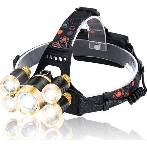 Rechargeable Headlamp, IPX4 Waterproof, 90° Adjustable Flashlight, Perfect 5 LED Headlamp (1/5)