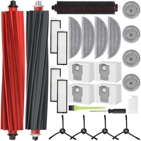 Kit di ricambi compatibile con Roborock S8 MaxV Ultra, 2 spazzole principali, 4 sacchetti per la polvere, 4 panni per la pulizia, 4 filtri, 4 mop, 4 spazzole laterali, 1 spazzola per la pulizia.