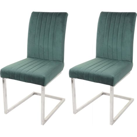Lot de 2 chaises cantilever HWC-L14 - chaise visiteur chaise de conférence - velours inox brossé - vert (1/5)