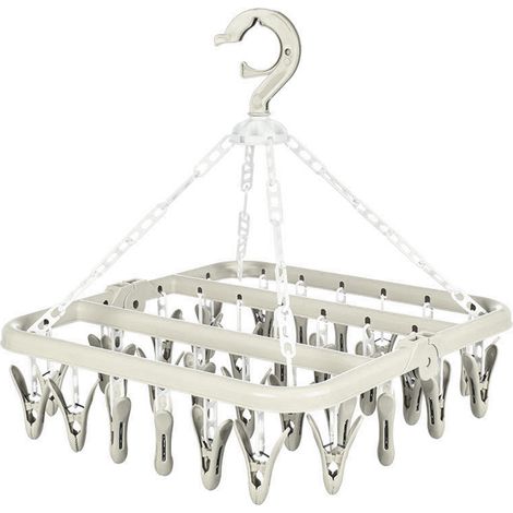 Porte-serviettes pivotant 360° avec 32 pinces à linge, système antivent et verrouillage, pliable, couleur beige, pour buanderie (1/5)