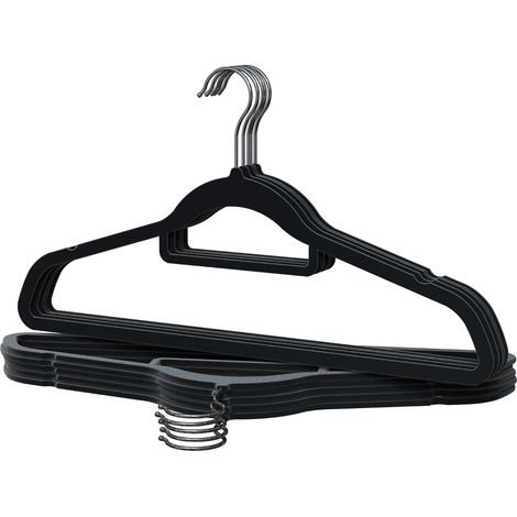 ZOLGINAH Perchas de Terciopelo, Pack de 10, Porta Accesorios Negro, Gancho 360º, Ahorro de Espacio, Muescas para Vestidos, Perchas Antideslizantes, para Todo Tipo de Ropa (1/5)