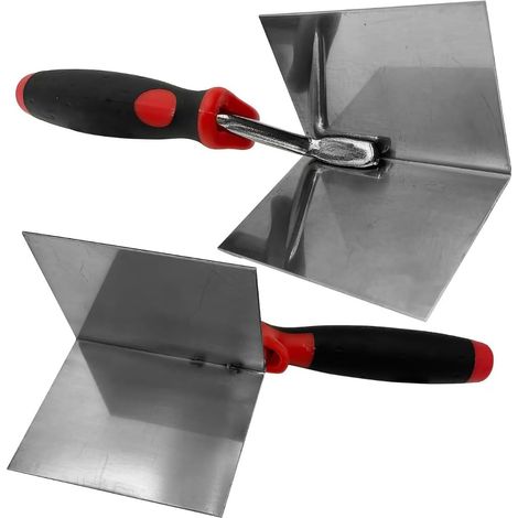 2 pièces Truelle d'angle Inoxydable: Truelle d'angle 80 x 60 mm,rouge, Truelle de plâtrier et de Remplissage d'angle avec poignée Souple pour Les Angles intérieurs des Murs (1/5)