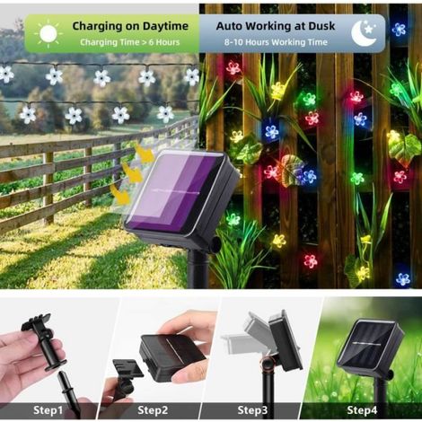 Guirlande Lumineuse - - 50 LED Fleur Cerise - Multicolore - Solaire - Étanche - 7m (1/4)
