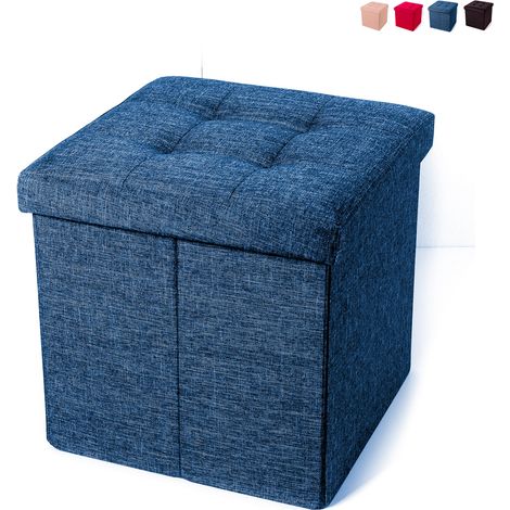 Pouf quadrato contenitore in tessuto da salotto 34x34cm Liberty - Blu (1/2)