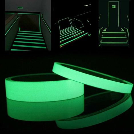 Ruban Fluorescent Autocollant - 20 mm x 5 m et 10 mm x 5 m - Phosphorescent Chargeable à la Lumières Naturelle - Pour Escaliers Garage Chambre Cyclisme (1/5)