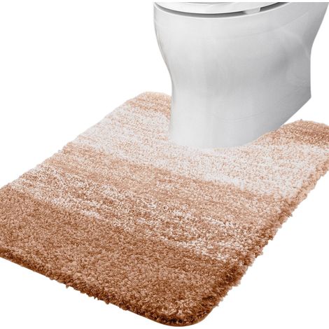 Tapis de bain en forme de U, microfibre ultra douce et absorbante, envers antidérapant en caoutchouc, 51 x 61 cm, gris/beige (1/5)