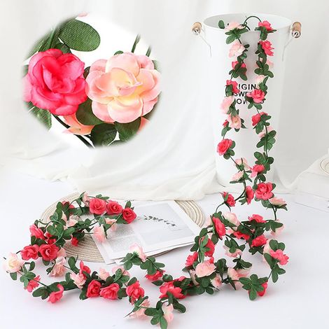 3 Pièces Guirlande Fleurs Artificielles Rose, 2.2 Mètres pour Mariage Fêtes Festives Jardin Balcon Table Maison Décoration (Rose) (1/5)