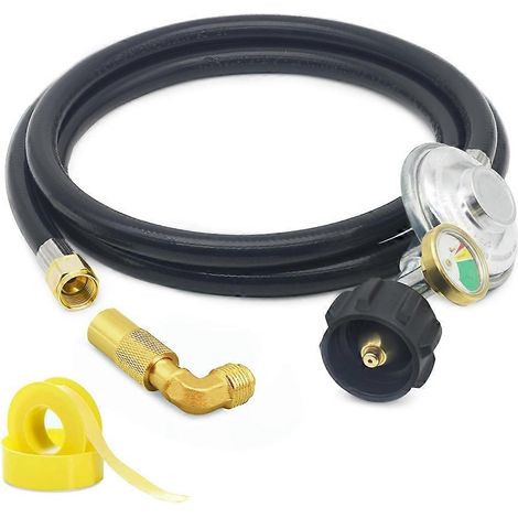 Tuyau de régulateur de propane de 1,8 m avec manomètre, pièces de rechange pour régulateur de barbecue universel QCC1 avec adaptateur coudé à 90° (1/5)