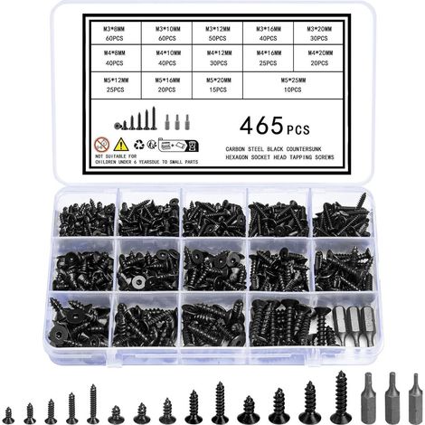 Schrauben Set M3 M4 M5 Flachkopf Senkkopf Innensechskant Schwarz 465 (1/5)