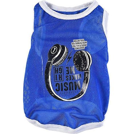 Welpenweste aus atmungsaktivem Mesh-Gewebe, Katzen-T-Shirt mit Rundhalsausschnitt und Aufdruck, Größe XS, blau.
