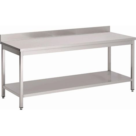 Table inox avec étagère basse et dosseret - 700 x 700 x 890 mm - Gastro M