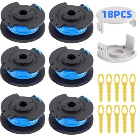 6Pcs Bobine Fil Coupe Bordure pour Ryobi One+ Rotofil Debroussailleuse AC14RL3A 18V 24V 40V Bordures Accessoires Rechange + 2 Couvercle 10 Lames de Remplacements (Ø1.65mm, 3.4m) - (1/5)