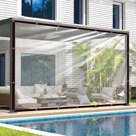 Bâche imperméable avec œillets - 3 x 3 cm - Film Plastique Transparent - Résistant aux intempéries - Protection Contre la Pluie - Isolation hivernale - pour Jardin, terrasse, Balcon (1/5)