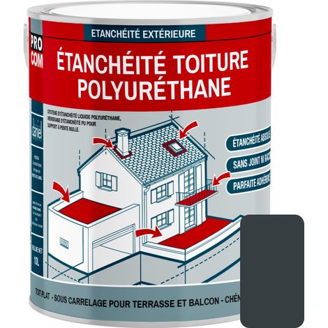 Procom – Résine d'étanchéité polyuréthane pour toiture terrasse – Membrane continue sans joint – Résiste à l'eau stagnante et aux UV – Application facile au rouleau