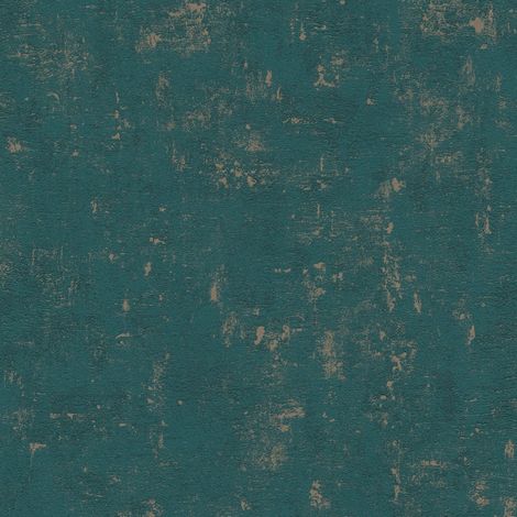 Carta da parati effetto stucco intonaco Profhome 395122 Carta da parati TNT strutturata a rilievo lucida turchese oro 5,33 m2