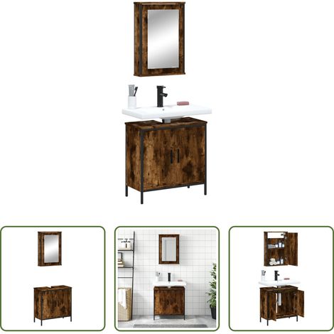 vidaXL Armoire miroir -  Ensemble de meubles de salle de bain 2 pcs Chêne fumé (1/5)
