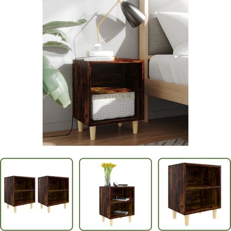 vidaXL Étagères de chevet - Tables de chevet et pieds en bois 2 pcs Chêne fumé 40x30x50 cm (1/5)