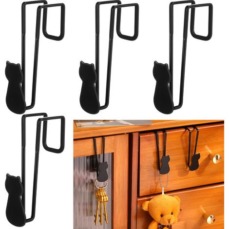 Set di quattro ganci da porta a forma di gatto, perfetti per appendere vestiti, ferri da stiro o altri oggetti. Il design decorativo a forma di gatto nero è ideale per la cucina. (1/5)