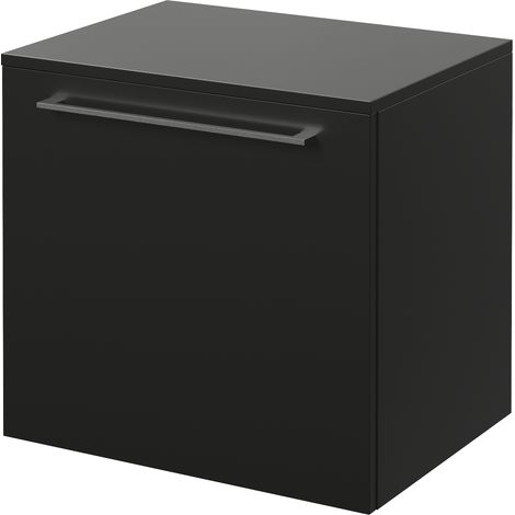 Napoli 390 Matt Black 500mm Wall Mounted Single Drawer Vanity Unit for Countertop Basins - 500mm - Chrome 320mm Handle