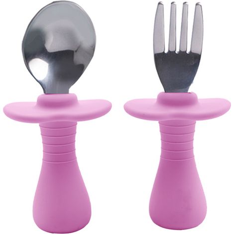 Cuillère Et Fourchette Pour Bébé - Acier Inoxydable 316 Tête - Manche En Silicone Souple - Pour Apprentissage Autonomie Alimentaire - Lot De 2 (1/5)