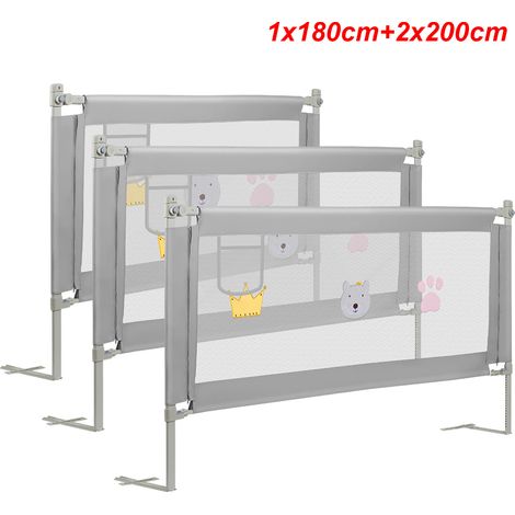 TolleTour 3X Barrière de Sécurité Enfant Lit, Barrière de Lit Enfant Bébé 180+200+200CM protection contre les chutes